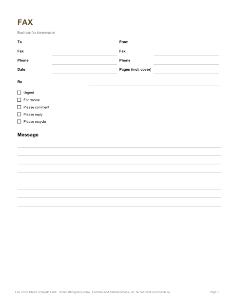 Preview of the first page of Five fax cover sheets (DOCX/PDF)