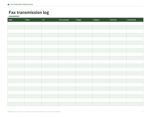 Preview of Printable Fax Transmission Log