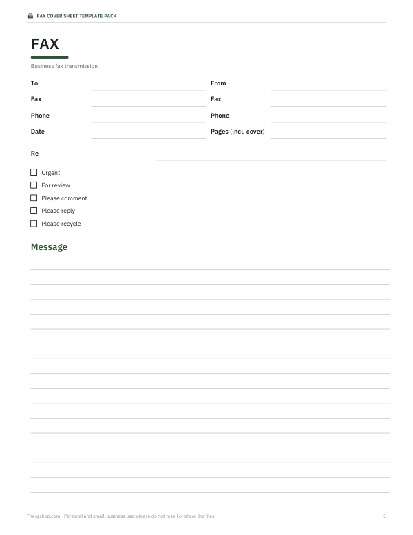 Preview of Printable Free Fax Cover Sheet