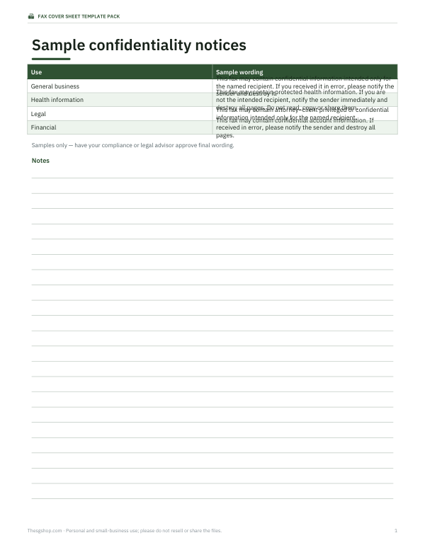 Preview of Fax Cover Sheet Notice Samples