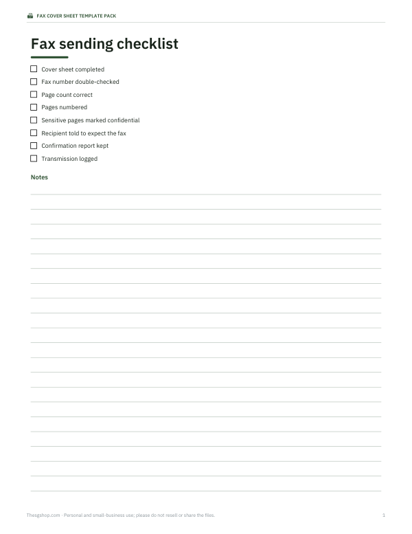 Preview of Printable Fax Sending Checklist